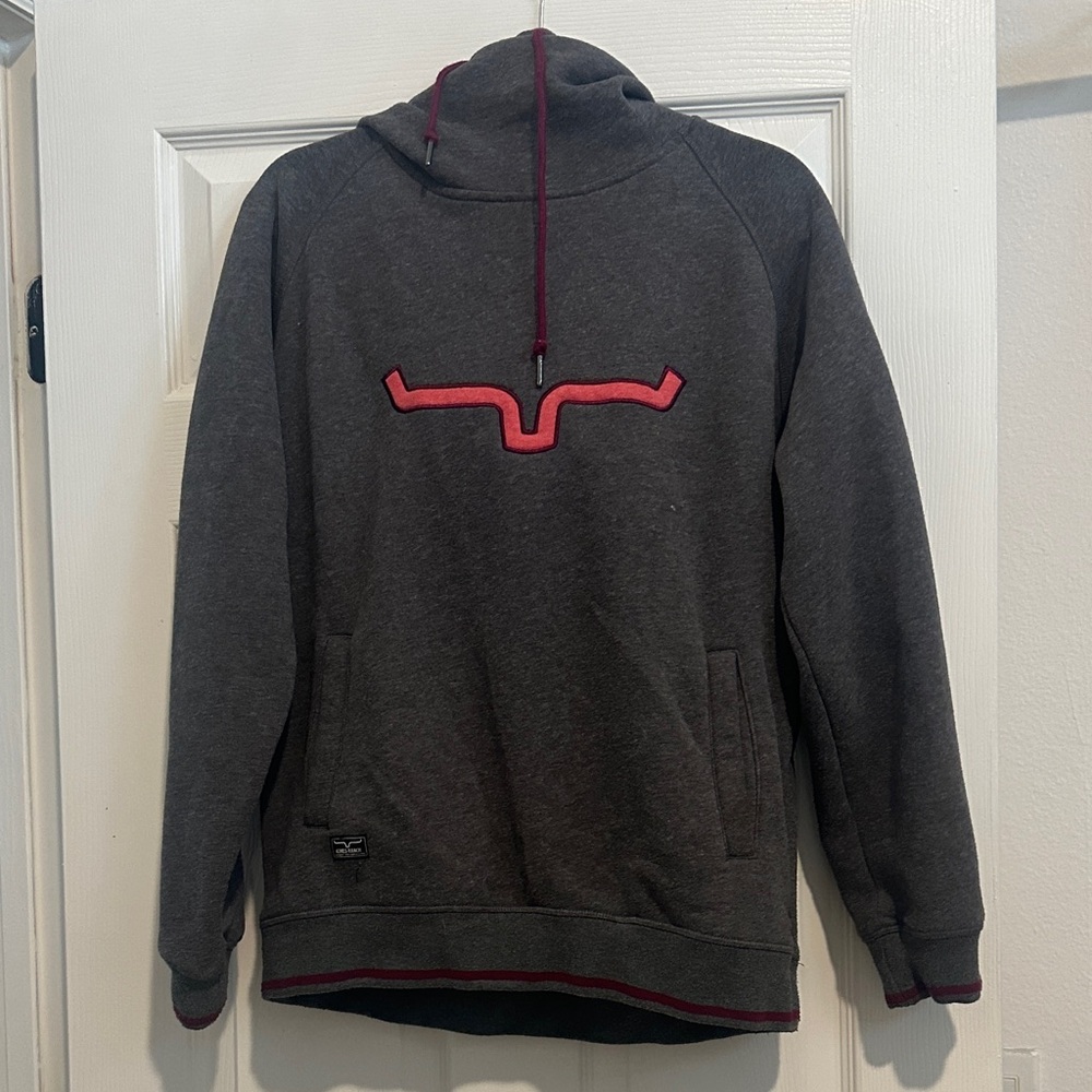 Kimes Ranch Charcoal Cowl Neck Hoodie with Pink & Maroon Accents